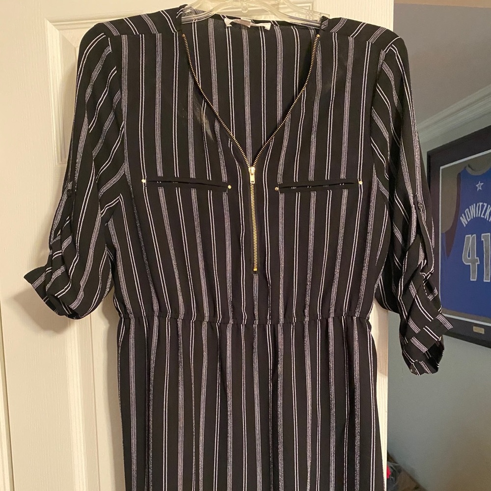 Black and white dress with gold accent